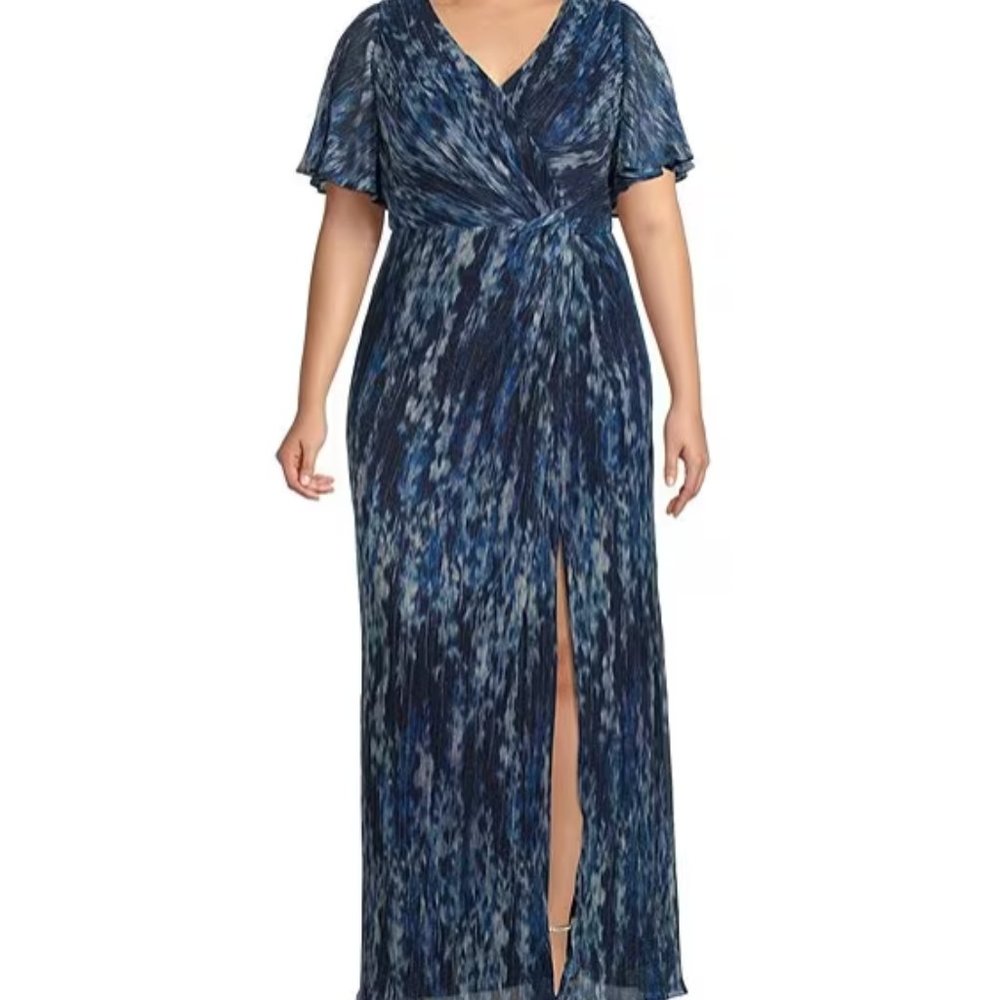 Adriana Pappell Plus Size Short Flutter Sleeve Surplice Gown 22W